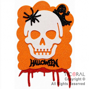 CARTEL HALLOWEEN VERTICAL CALAVERA MODELOS SURTIDOS GOMA EVA CON GIBRE